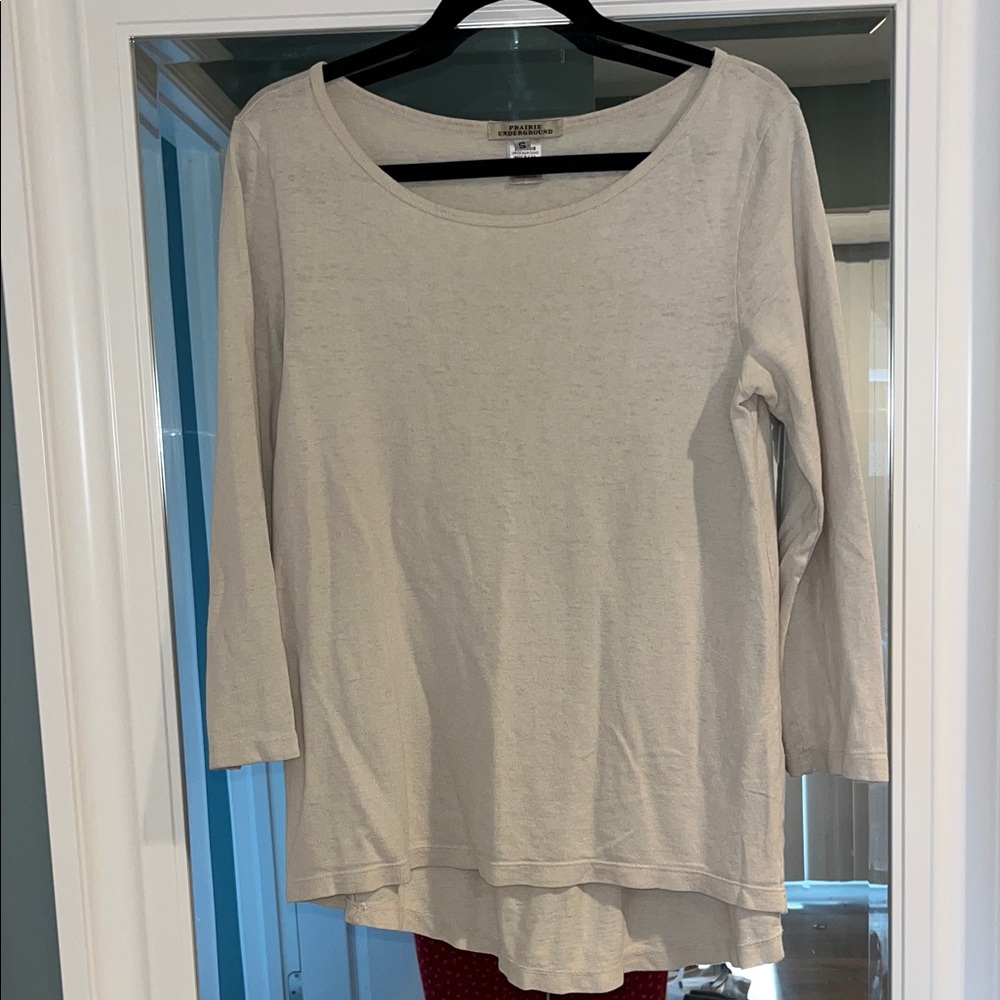 Prairie Underground Crew in Oyster Cream Long Sleeve Loose High Low Shirt sz S